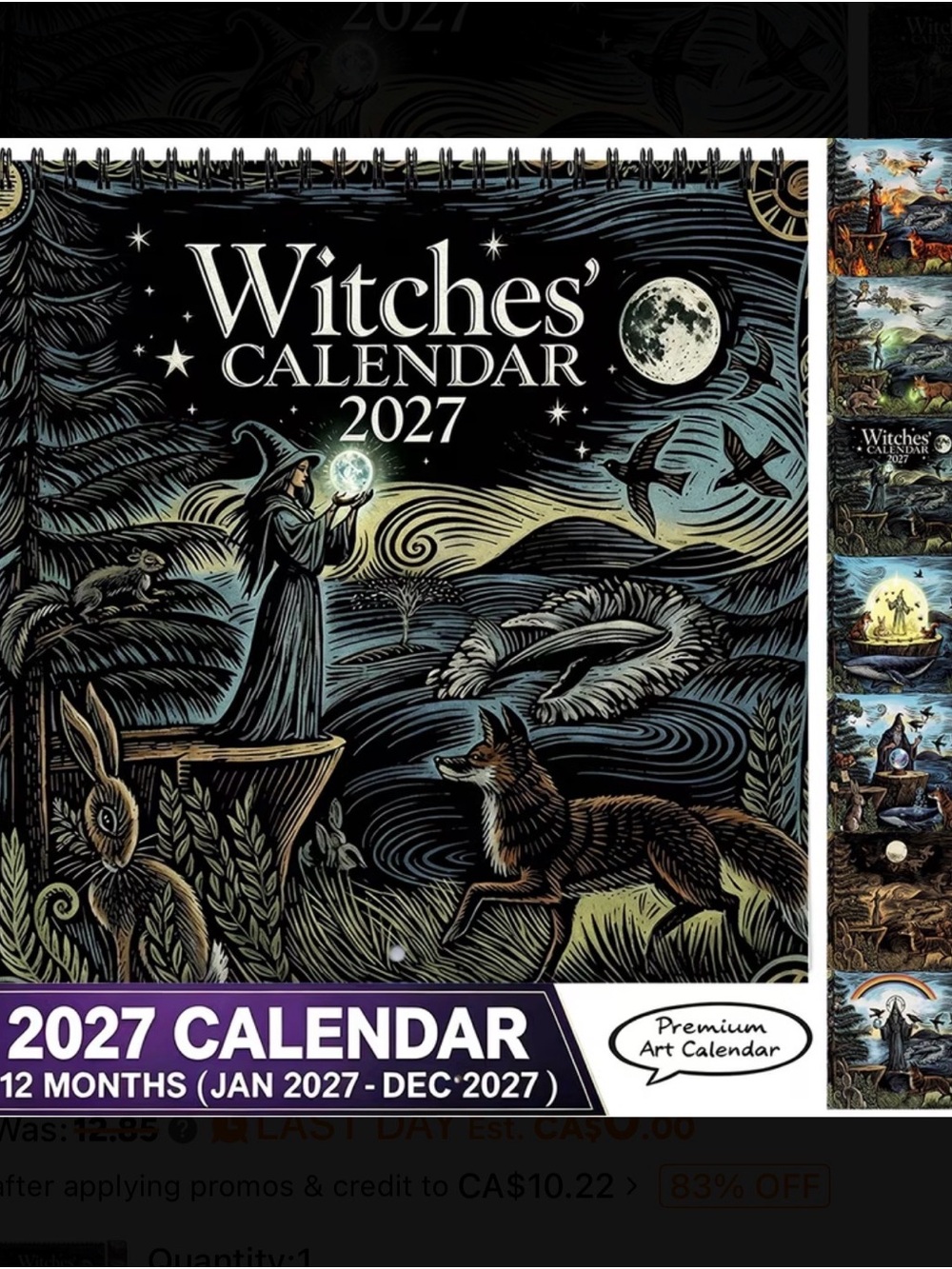 Witches' Calendar 2027 - Mystical Black & Cream Art Calendar